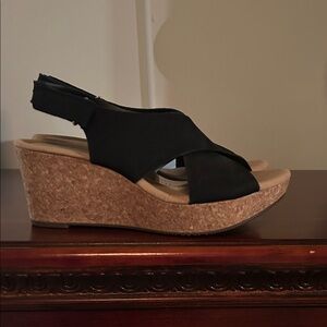 Clarks Black and Tan Wedge Sandals